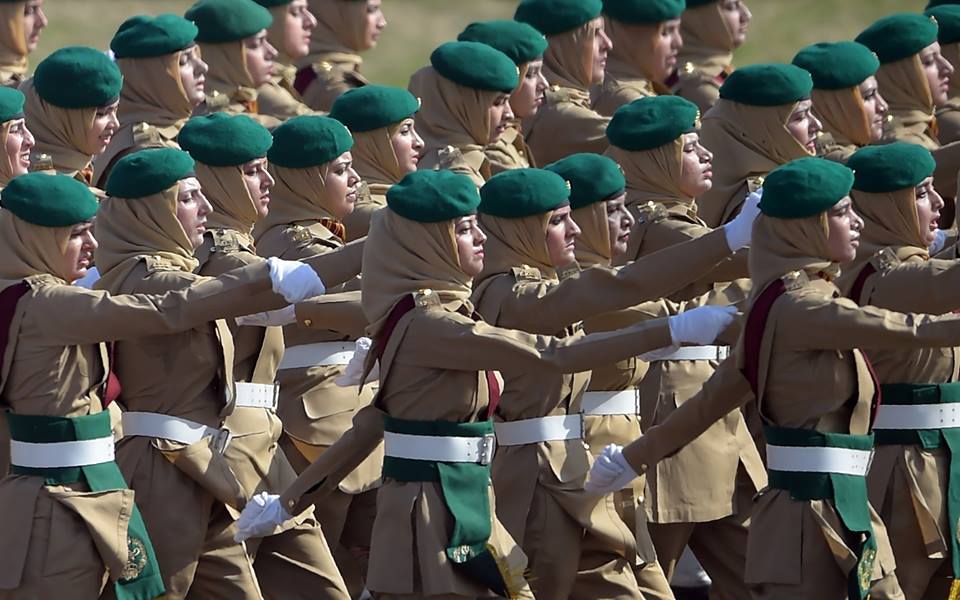15 - Female Pakistani Army Soldiers March Past During a Pakistan Day Military Parade