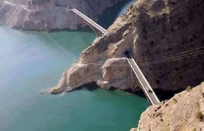 Aerial View of Bridge over Atabad Lake