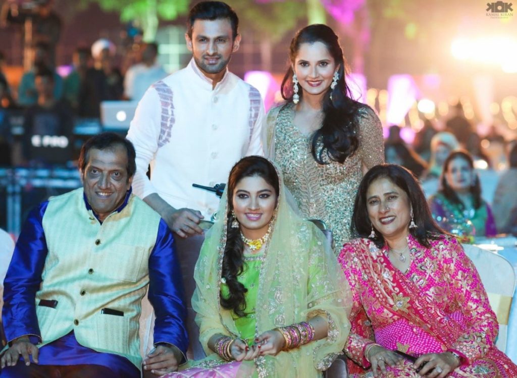 Shoaib Malik with his wife and her family