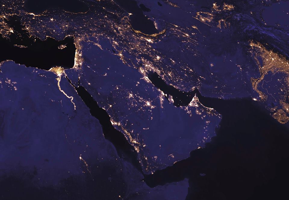 Pakistan and Middle East From Space at Night with the India-Pakistan border clearly visible.